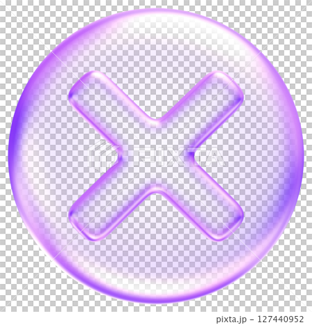 Cancel icon in glossy glassmorphism style, representing rejection, close, or incorrect status in apps and interfaces, 3d rendering 127440952