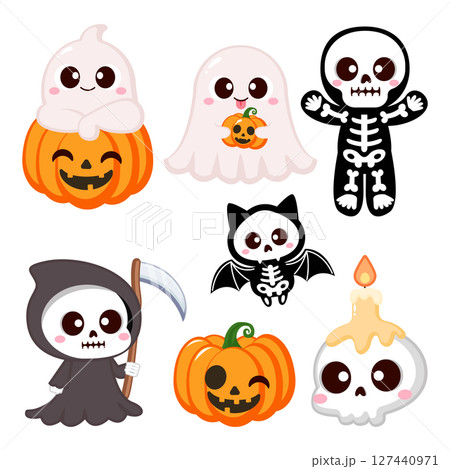Cute halloween ghost, pumpkin and skeleton clip art Cute halloween ghost, pumpkin and skeleton clip art 127440971
