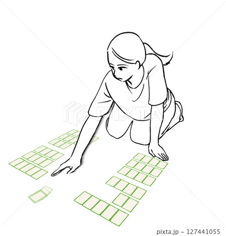 競技かるたで札を払う女性のイラスト素材 127441055