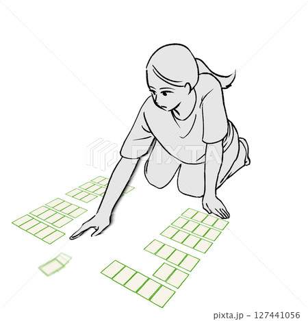 競技かるたで札を払う女性のイラスト素材 127441056
