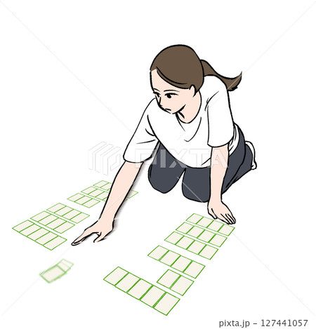 競技かるたで札を払う女性のイラスト素材 127441057