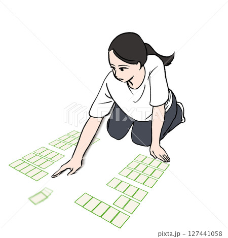 競技かるたで札を払う女性のイラスト素材 127441058