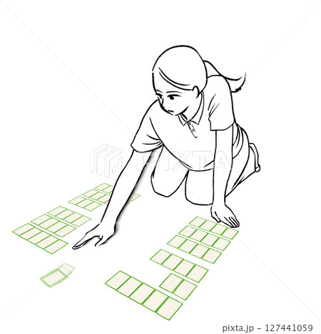 競技かるたで札を払う女性のイラスト素材 127441059