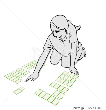 競技かるたで札を払う女性のイラスト素材 127441060