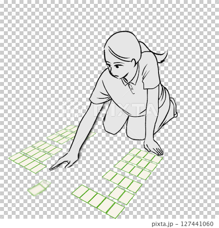 競技かるたで札を払う女性のイラスト素材 127441060