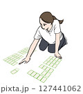 競技かるたで札を払う女性のイラスト素材 127441062