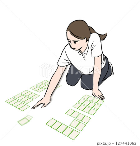 競技かるたで札を払う女性のイラスト素材 127441062