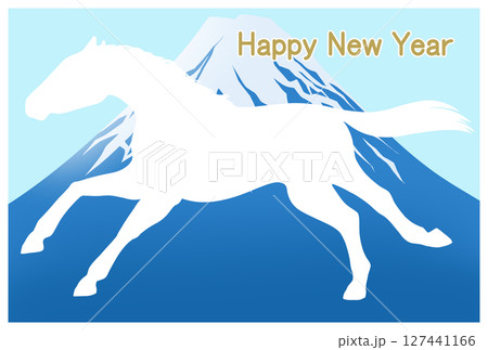 走る馬と富士山の背景 127441166