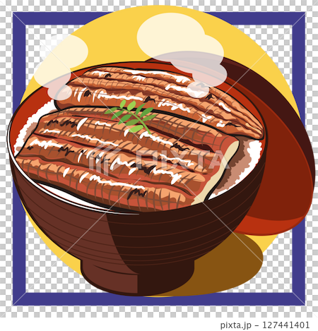 うなぎ・土用の丑（うな丼＆お店チラシ）イラスト ベクター 127441401