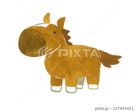 かわいい馬(栗毛) 動物の手描き水彩イラスト素材・午年年賀状素材 かわいい馬(栗毛) 動物の手描き水彩イラスト素材・午年年賀状素材 127441421