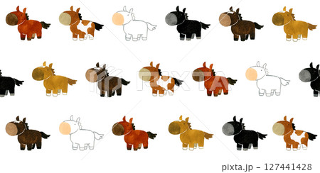 かわいい馬のシームレスパターン　手描きイラストの動物柄 127441428