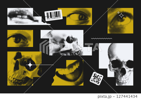 Halftone Brutalist Design Elements Set Halftone Brutalist Design Elements Set 127441434