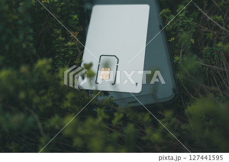 SIMカード台紙とスマートフォン 127441595