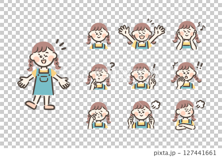 Asian girl - full body + 9 facial expressions Asian girl - full body + 9 facial expressions 127441661