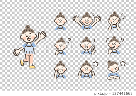 アジア系の女の子 全身+表情9種 アジア系の女の子 全身+表情9種 127441665