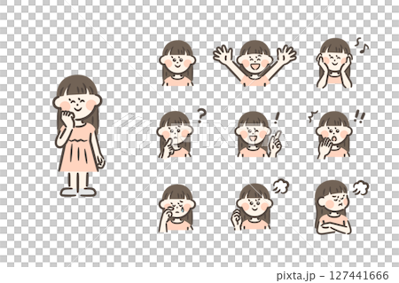 Asian girl - full body + 9 facial expressions 127441666