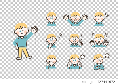 European boy - full body + 9 facial expressions 127441672