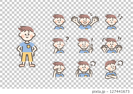 Asian boy - full body + 9 facial expressions 127441673