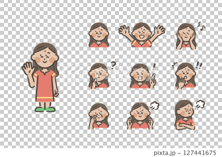 Southeast Asian girl - full body + 9 facial expressions Southeast Asian girl - full body + 9 facial expressions 127441675