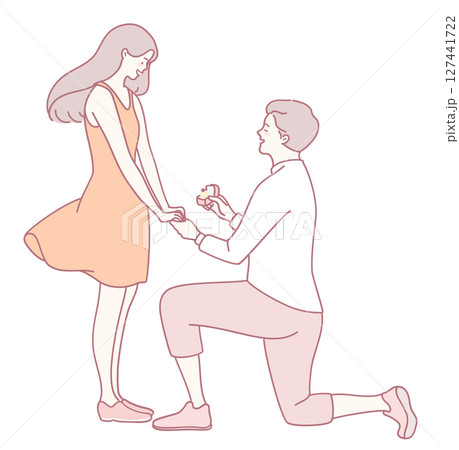 An enchanting Romantic Proposal Illustration depicting a Couple deeply in Love and joyfully engaged An enchanting Romantic Proposal Illustration depicting a Couple deeply in Love and joyfully engaged 127441722