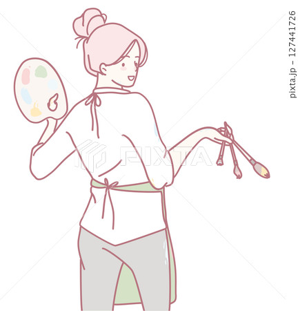 A highly Creative Artist accompanied by an array of Palette and Brushes for crafting art A highly Creative Artist accompanied by an array of Palette and Brushes for crafting art 127441726