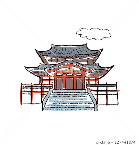 名古屋名所　大須観音　イラスト 127441874