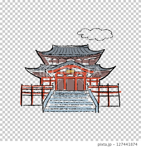 名古屋名所　大須観音　イラスト 127441874