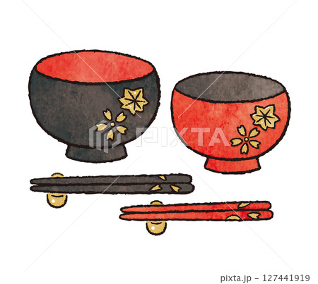 夫婦椀　おわん、漆器　漆塗り、伝統芸品 127441919