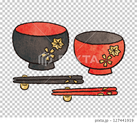 夫婦椀　おわん、漆器　漆塗り、伝統芸品 127441919