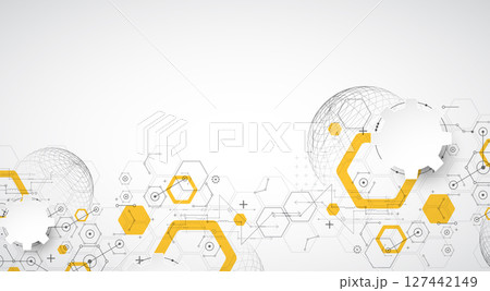 Science and technology background using hexagon and sphere shapes. Vector. 127442149