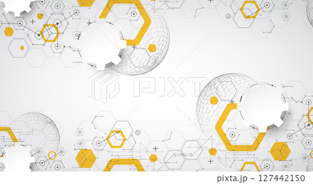 Science and technology background using hexagon and sphere shapes. Vector. Science and technology background using hexagon and sphere shapes. Vector. 127442150
