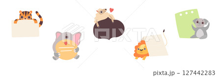 Funny Animal Character Holding Banner or Placard Vector Set 127442283