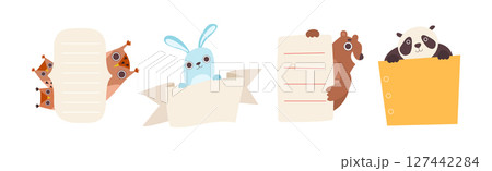 Funny Animal Character Holding Banner or Placard Vector Set Funny Animal Character Holding Banner or Placard Vector Set 127442284