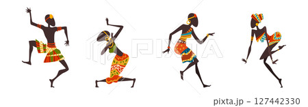 African People Dancing Ethnic Dance Moving Body Vector Set 127442330