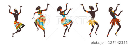 African People Dancing Ethnic Dance Moving Body Vector Set 127442333