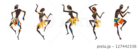 African People Dancing Ethnic Dance Moving Body Vector Set 127442336