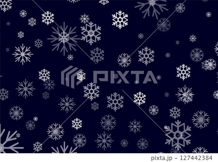 Delicate snowflakes of various designs float against a deep blue backdrop, creating a captivating winter illustration. This artwork evokes the serene beauty of a snowy day Delicate snowflakes of various designs float against a deep blue backdrop, creating a captivating winter illustration. This artwork evokes the serene beauty of a snowy day 127442384