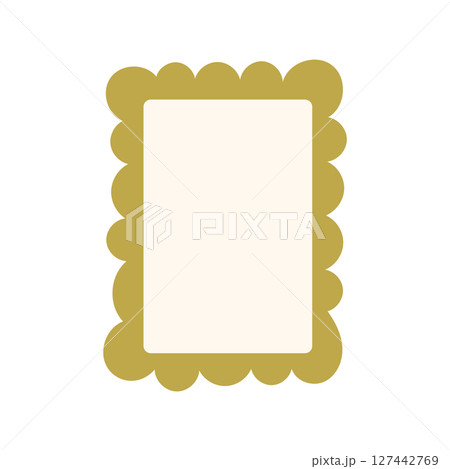 Boho rectangular label frame with green scalloped edge illustration 127442769