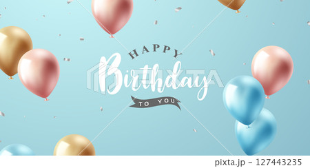 Celebrate your birthday background with beautiful balloon vector illustration. 127443235