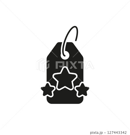 Price Tag With Stars Solid Icon. Quality Assurance, Best Product Rating, And Customer Satisfaction Silhouette Symbol. E-Commerce, Retail Promotion. Isolated Vector Illustration Price Tag With Stars Solid Icon. Quality Assurance, Best Product Rating, And Customer Satisfaction Silhouette Symbol. E-Commerce, Retail Promotion. Isolated Vector Illustration 127443342