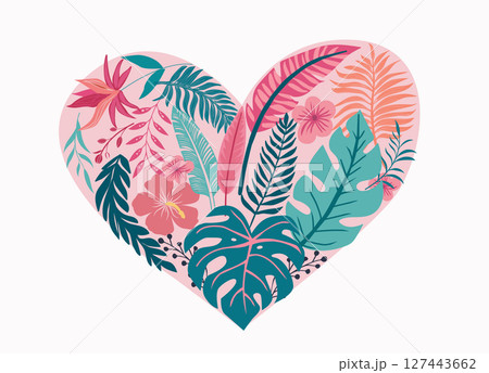 stylized flowers and foliage, in form the heart shape. 127443662