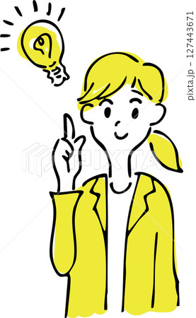 ひらめきを得た女性のイラスト(手描き風・アイデア・発想) アイデアを思いついた女性のイラスト ひらめきを得た女性のイラスト(手描き風・アイデア・発想) アイデアを思いついた女性のイラスト 127443671