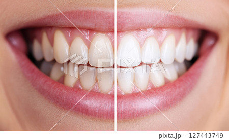 Bright smile transformation showcasing teeth restoration and repair 127443749