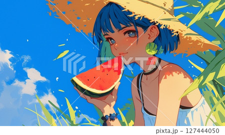 夏を感じるスイカのイラスト 127444050