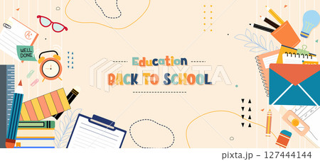 Education back to school illustration highlighting stationery and learning 127444144
