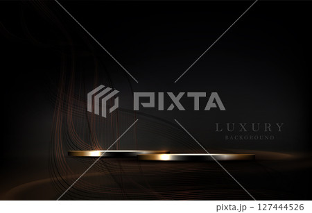 Illustration with an exquisite round podium with wavy ribbons in golden shades 127444526