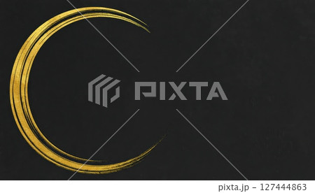 《AI画像》黒背景に筆で描いた金色の円 127444863