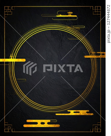 《AI画像》黒背景に筆で描いた金色の円 127444872