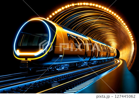 A train traveling through a tunnel at night 127445062