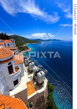 A view of the ocean from the top of a building 127445111